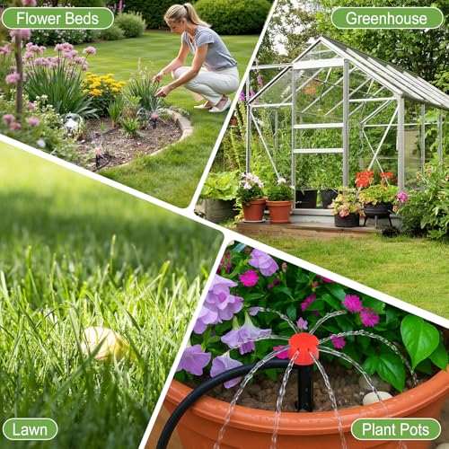 240FT Quick-Connect Drip Irrigation System | Automatic Garden Watering System Kit with 1/2" & 1/4" Fast-Lock Fittings, Adjustable Sprinklers for Raised Beds/Garden/Lawn - size: 40FT 1/2”(OD) Tube + 200FT 1/4”(OD) Tube