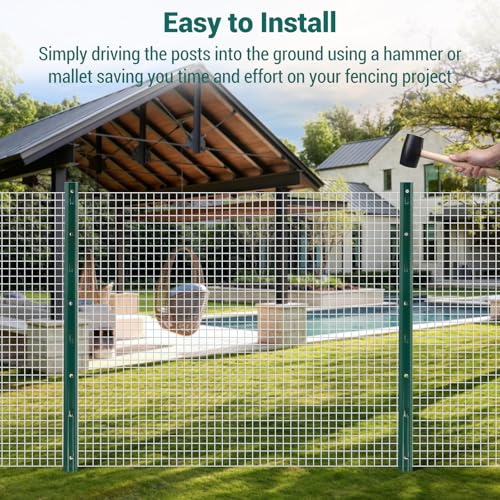 GarveeLife Fence Posts 4 Feet, Pack of 10, Metal Fence Poles U Post Sturdy Duty Fence Stakes Step in Post No Dig Fence Post for Garden Yard