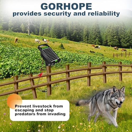 20 Miles Solar Electric Fence Charger,0.32J Powered 24-Hour Protection | Solar Electric Fence with Tempered Glass Solar Panel,14-Day Continuous Protection Without Sunlight,for Livestock Protection - style: GOR32（20M0.32J）