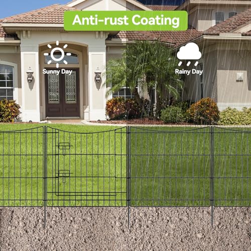 INJOPEXI Garden Fence 12 Panels 23.6ft(L)×24in(H) Decorative Garden Fences with 11 Panels + 1 Gate, Rustproof Metal Wire Temporary No Dig Rabbit Animal Barrier Fencing Dog Fence for Yard Patio Outdoor - size: 12 Panels 23.6ft(L)-24"(H) - With Gate