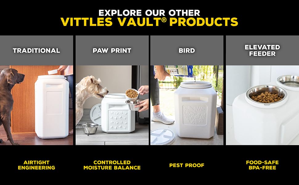 Vittles Vault Traditional Dog and Cat Food Container + Scoop, Gray, 60lbs | BPA Free Plastic, Sealed Airtight for Kibble, Bird Seed, Oatmeal and More; Includes Scoop, Made in USA - size: 60 Pounds