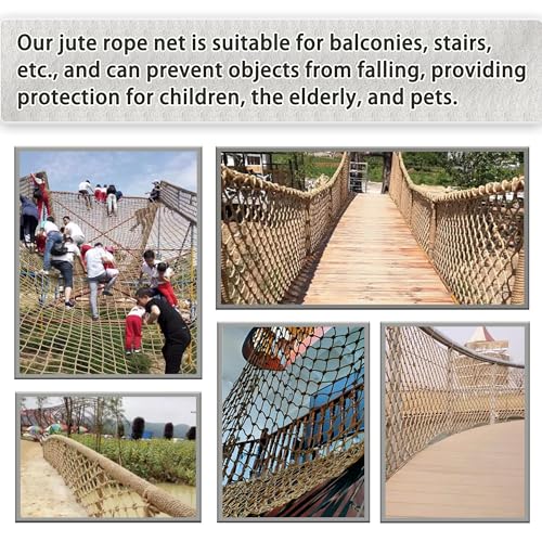 Jute Hemp Rope Nets for Safety and Decoration: Indoor & Outdoor Use, Kids' Climbing, and Versatile Protection (3ft x 6ft) - size: 3ft x 6ft