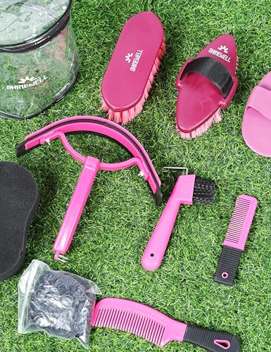 Shinewell Horse Grooming Kit, Complete Horse Brush Set, Equine Grooming Tools for Shedding & Daily Care Pink - color: Pink