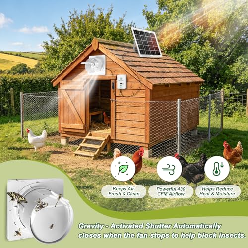 Solar Powered Exhaust Fan Kit, 25W 8" Ventilation Fan with Battery Backup, Up to 9‑Hour Runtime, 430CFM, IP44 Waterproof, for Chicken Coop, Greenhouse, Shed, Attic, RV - size: 8 Inch