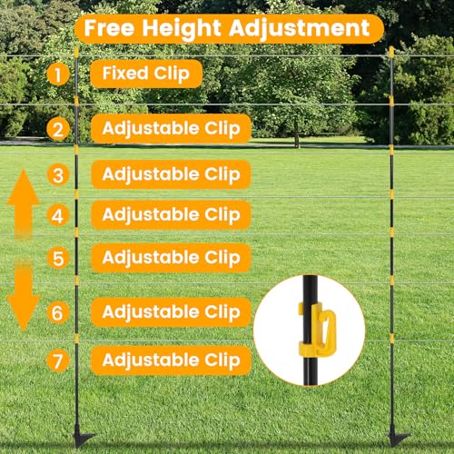 50 PCS Electric Fence Posts, 3/8" x 57" Step in Fence Post, Black | 7 Wire Clips, Metal Ground Spikes, Easy Step-in Fiberglass Fence Posts for Temporary Electric Fencing, Farm Livestock, Garden - size: 57Inch-50PCS