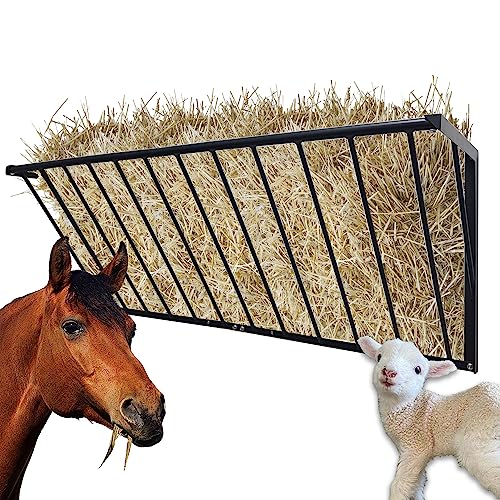 Horse Hay Feeder, 63'' Long Livestock Hay Feeder 48 Gallon Capacity | Carbon Steel Wall Mounted Hay Rack for Horses, Sheep, Goats, Indoor Outdoor Uses - size: 63INCH
