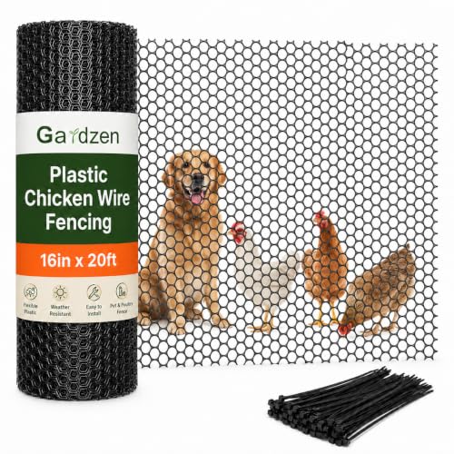 Gardzen Plastic Chicken Wire Mesh 16in x 20ft with 40 pcs Ties | Durable Chicken Fence for Poultry, Garden Protection & DIY Crafting, Heavy-Duty Mesh Netting for Outdoor & Indoor Use - size: 16In x 20ft