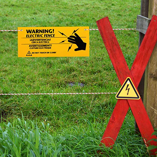 Blulu 24 Pieces Electric Fence Warning Signs 10 x 4 Inch | 10 x 4 Inch Plastic Danger Electric Fence Signs Safe Caution Warning for Farm Home