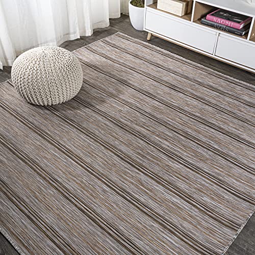 JONATHAN Y Wide Stripe Indoor Outdoor Square Area Rug 6X6 Brown/Natural, Bo Modern Farmhouse for Backyard, Patio, Porch, Easy-Cleaning, High Traffic, Pet-Friendly, Non-Shedding (TSN101A-6SQ) - size: 6'7" x 6'7" (Square)