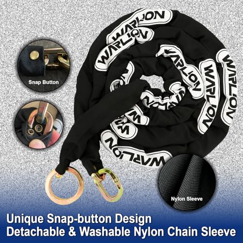 WARLION Heavy Duty Security Chain, 7ft x 3/8in Thick, 9lbs, Anti-Theft & Cut-Proof Motorcycle Chain with Cinch Ring - Secure Generators, Trailers, ATVs, Ebikes, & 2-Wheeled Vehicles (No Lock) - size: 7ft-3/8in