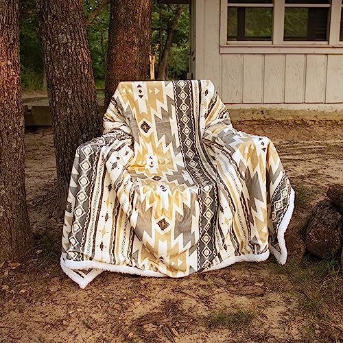 Paseo Road Indigo Hill by HiEnd Accents Desert Sage 54x68 Throw Blanket | Aztec Tribal Navajo Print, Western Southwestern-Style Sherpa Fleece Blanket for the Couch, Sofa, Bed, or Camping - color: Desert Sage Aztec
