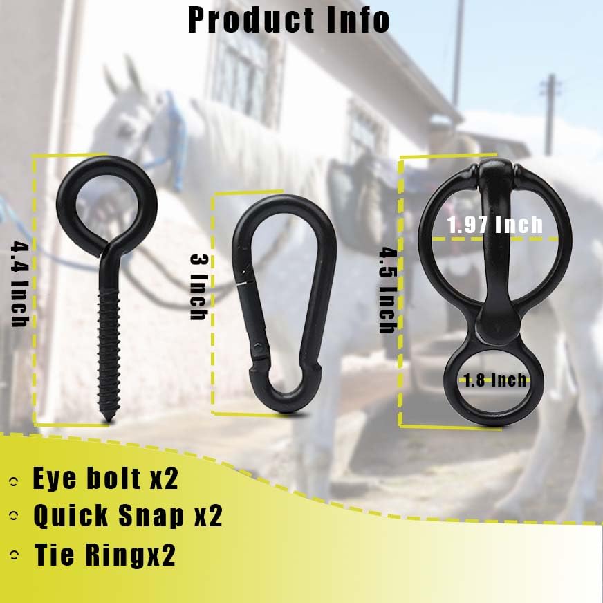 2pcs Horse Tie Ring, Heavy Duty Tie Ring Horse Training Equipment with Eye Bolt,Quick snap,Humane and Safe Tie Way,Black - style: Black-2PCS