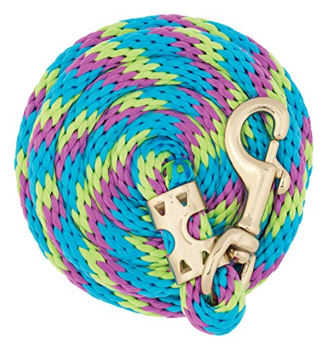 Weaver Equine Performance Lead Rope, Lime Zest, 8' Horse Value Rope with Brass Plated 225 Snap, Soft Comfort Grip, Barn Horse Tack for Daily Use - color: Lime Zest/Hurricane Blue/Purple Jazz
