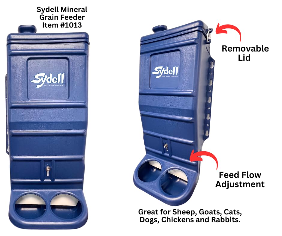 Sheep and Goat Grain Mineral Feeder, Large Outdoor Forage Grain Feeding System, Supports Up to 10 Small Livestock, Weather Resistant Heavy-Duty Plastic, Fence Mounted