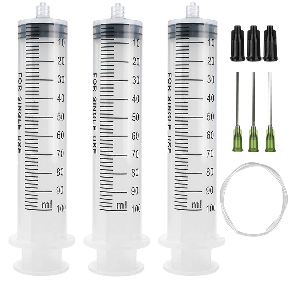 3 Pack 100ml Syringes with 55.1 Inch Tube and Needles 14G 1.5”, Sterile Syringe Individually Packaged for Labs, Liquid Measuring,Oil or Glue Applicator - style: 100ml
