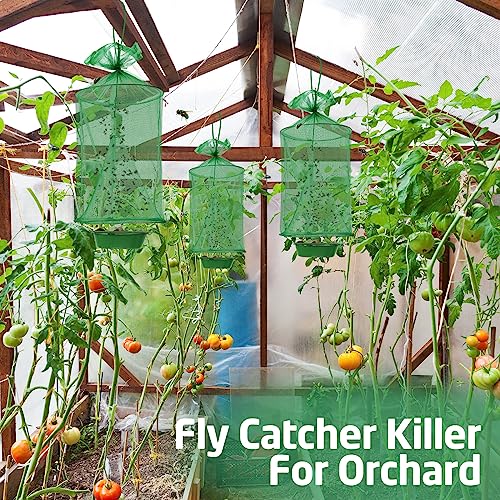 Qualirey 12 Pcs Ranch Fly Trap Outdoors Stable Reusable Horse Outdoor Hanging Pest Fly Trap Catcher Cage with Pots Flay for Farm Orchard Restaurants