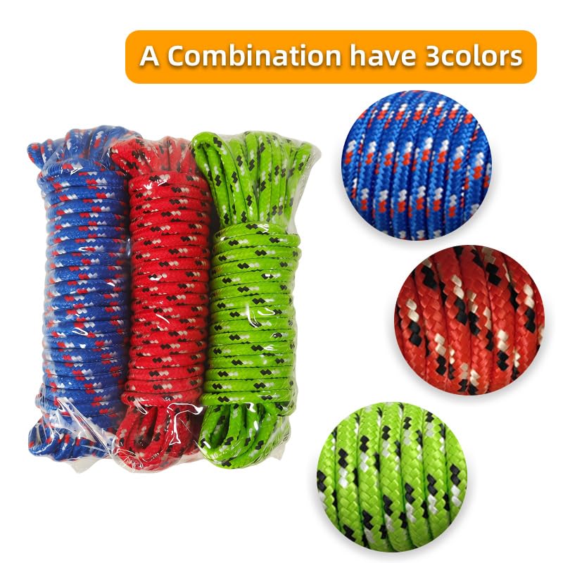 Diamond Braided Polypropylene Rope Nylon Mix Thick Heavy Duty Ropes 1/4 inch 25ft High Strength Rope Perfect for Clothesrope Camping Hiking and Other Outdoor Activities 1/4 25ft 3Pack - size: 1/4'' 25ft 3Pack
