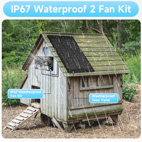 Solar Powered Fan for Outside, IP65 Waterproof Auto On/Off Solar Exhaust Fan Kit wtih 10 Ft Cable for Chicken Coop, Shed, Greenhouse, Pet House Ventilation Accessories