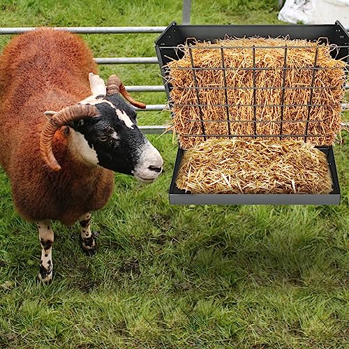 Wall Mount Hay Rack, Heavy-Duty Galvanized Metal 2 in 1 Hay and Grain Feeder, Livestock Feeder with Adjustable Distance, Hay Feeder for Goats, Sheep, Horse - color: Black