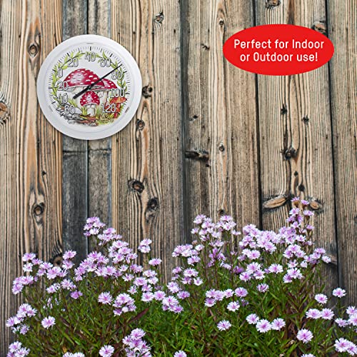 Taylor Forest Mushrooms Indoor Outdoor Dial Thermometer, Wireless Thermometer with Easy to Read Numbers for Patio, Pool, Garage and Indoor Areas, 8.5-inch, White - style: Forest Mushroom