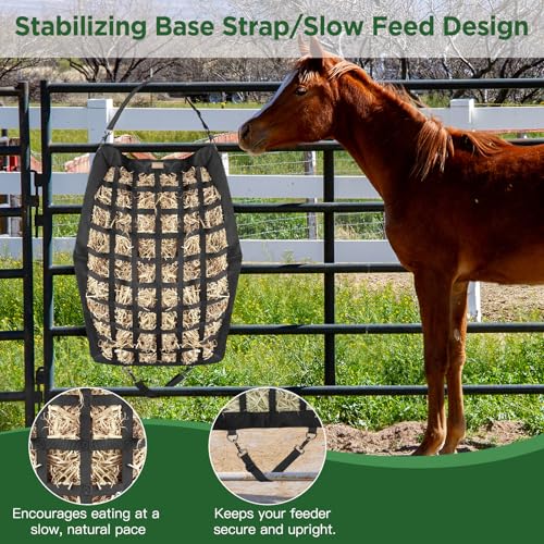 Hay Bags for Horses Slow Feed,Heavy Duty Oxford Fabric with Widening Side Design, Full Back Zipper & Adjustable Strap for Easy Filling, Hanging and Clean Eating New Version