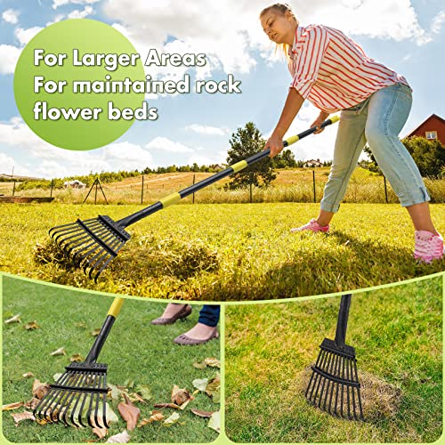 Rake for Leaves, Heavy Duty Small Leaf Rakes for Lawns & Yard with 60” Length 8.5” Width 11 Metal Tines, Lightweight Gardening Rake for Women Men Kids for Shrub,Grass,Mulch - style: 11 Tines 5FT