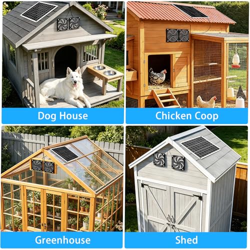 15W Solar Powered Fan for Chicken Coop, Solar Panel Fan Ventilation Exhaust Kits for Greenhouse Outside Shed Doghouses Pet House, Included 2 IP65 Waterproof Fans