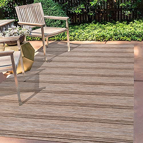 JONATHAN Y Wide Stripe Indoor Outdoor Area Rug 3X5 Brown/Natural, Bo Modern Farmhouse for Backyard, Patio, Porch, Easy-Cleaning, High Traffic, Pet-Friendly, Non-Shedding (TSN101A-3) - size: 3' x 5' (Rectangular)