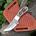 Custom Handmade 7'' fixed blade hoof rasp knife Cow boy knife Bull cutter Cowboy knives with Turquoise Handle pancake leather sheath (RAM HORN) - color: RAM HORN