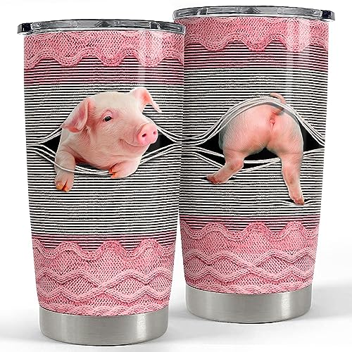 SANDJEST Pig Tumbler 20oz Stainless Steel Insulated Tumblers Coffee Travel Mug Cup Funny Pig Gifts for Women Girls Gift for Birthday Christmas - color: Pig