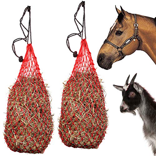 Majestic Ally 2 pcs Ultra Slow Feed 1.5"x1.5" Holes 40” Hay Net for Horses and livestocks (Red) - color: Red