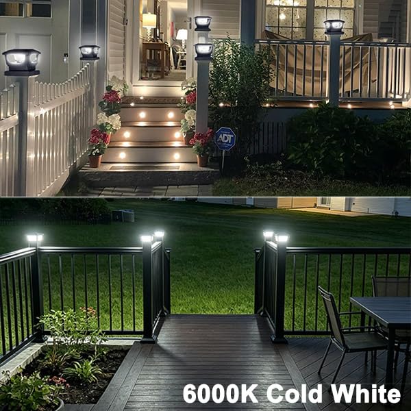Sumaote 3x3 Solar Post Cap Lights, 120 Lumen 6500K Cool White, 6 Pack | Fence Post Solar Lights Fits 3x3 Metal & 4x4 Wood/Vinyl, IP65 Waterproof, Ideal For Garden, Yard, Porch, Deck Railing - size: 6 Pack