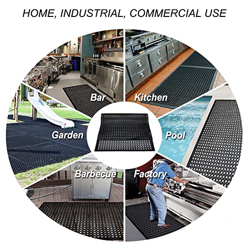 Anti-Fatigue Rubber Floor Mat - NANBOWANG Commercial Grade Grease Resistant Non-Slip Recycle Tyre Floor Mats for Restaurant Kitchen Bar Garden Outdoor Wet Area (40"X80") - size: 40"X80"