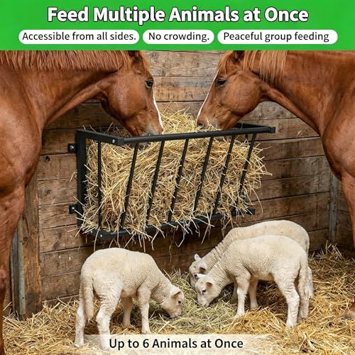 Wall Mount Hay Rack for Goats, Sheep, Horses – Heavy Duty 16 Gallon Livestock Hay Feeder, Hanging Blanket Holder with Rust Resistant Coating, Space Saving Farm Goat Feeder for Indoor, Outdoor Use - size: 16 Gallon