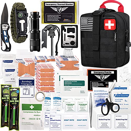 EVERLIT 250 Pcs Survival First Aid Kit | IFAK Outdoor Survival Kit Emergency Kit For Camping Hiking Hunting Earthquake Emergency Preparedness - color: Black