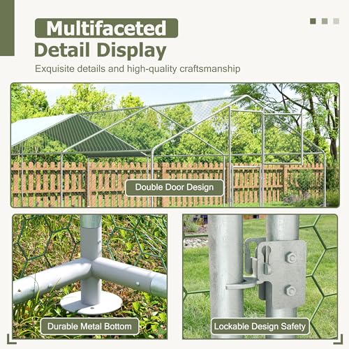 Large Metal Chicken Coop,19.7x9.8x6.4 FT Chicken Run for Yard with Waterproof & Anti-UV Cover,Walk in Chicken Pen with Feeding Door (19.7 * 9.8 * 6.4 ft) - size: 236.1"L x 118.1"W x 76.8"H