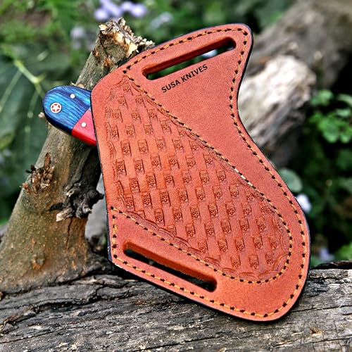 Custom Handmade 7'' fixed blade hoof rasp knife Cow boy knife Bull cutter Cowboy knives with Turquoise Handle pancake leather sheath (TAXES FLAG) - color: TAXES FLAG