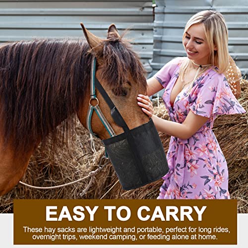 2 Pcs Horse Feed Bag, Heavy Duty Mesh Feeder with Adjustable Strap, Black | Hay Bag, Grazing Muzzle, Slow Feeder, Trail Riding, Stall Use, Equine, Waterproof Bottom, Breathable Mesh, Padded Neck - color: Black