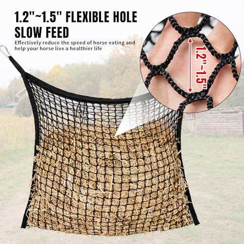 Slow Feed Hay Nets for Horses, Large Capacity Hay Bags, 2 Pack | 35 x 31 in, includes 4 carabiners,black, heavy duty hay feeder for horses and goats, easy to hang in stalls and trailers - size: 2PCS