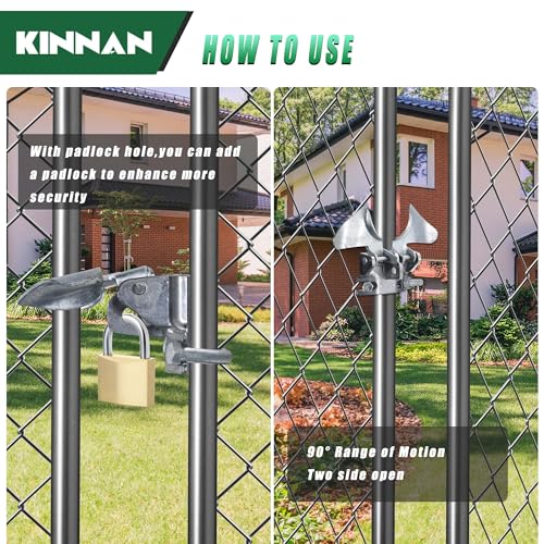 2 Pack KINNAN Chain Link Fence Butterfly Gate Latch, Galvanized Steel Butterfly Gate Latch for 1-3/8" Gate Frame and 2-3/8" Gate Post, Fence Gate Latch with Padlock Hole