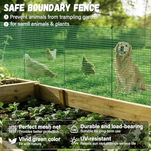 3x50 FT Temporary Fence for Backyard,Garden Fence with 9 Fiberglass Post | Windbreak Rope,Ground Peg,Plastic Garden Fence,Safety Barrier Fence Roll for Backyard Outdoor Animal Protect - size: 3x50FT
