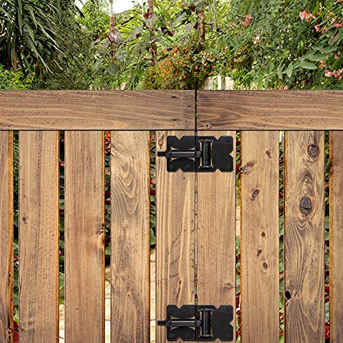 Heavy Duty Gate Hinges 2 Pack Solid Vinyl Fence Gate Closer Hinges with 22 Durable Screws, 90 Degree Tension Boerboel Gate Hinges Hardware Kit for Wooden/PVC Fence, Manual Close & Black Finish - size: Fixed