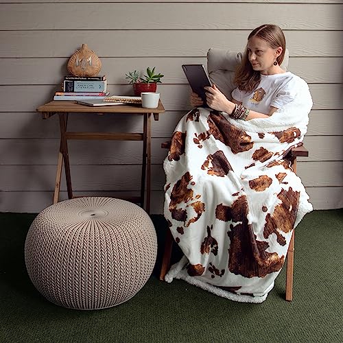 Indigo Hill by HiEnd Accents Elsa Cow Print 54x68 Sherpa Throw Blanket | Brown Cowhide Pattern, Rustic Western Style, Animal Print Fleece Blanket for Camping, Outdoor, Couch, Sofa, or Bed - color: Elsa Cow Print Brown