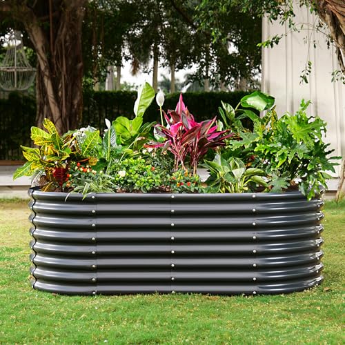 Land Guard 24“ Tall Galvanized Raised Garden Bed Kit, Galvanized Planter Garden Boxes Outdoor, Oval Large Metal Raised Garden Bed for Vegetables (Dark Gray, 4×2×2ft) - color: Dark Grey, size: 4×2×2ft