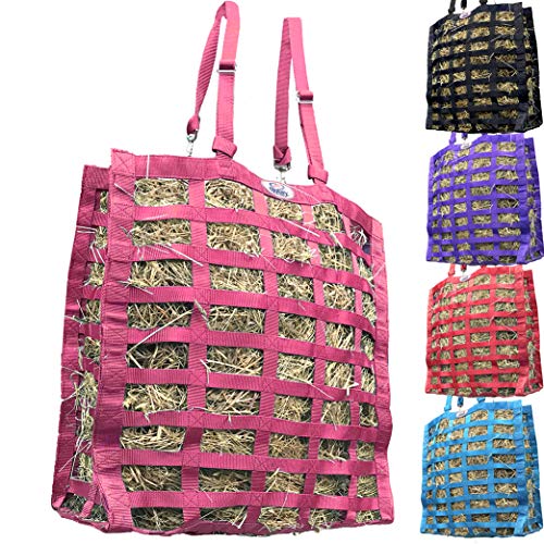 Derby Originals Supreme 4-Sided Slow Feed Hay Bag – Patented, 1-Year Warranty, 3.5" & 1.75" Openings - color: Raspberry
