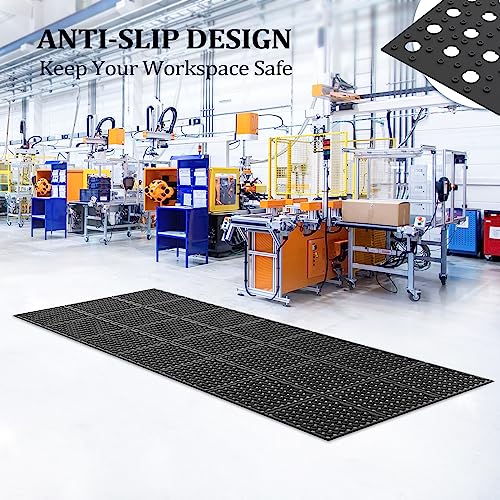 ROVSUN Rubber Floor Mat with Holes, 3x7 FT Hollow Large Mat Roll, Anti-Fatigue/Non-Slip Drainage Mat, for Industrial Kitchen Restaurant Bar Bathroom, Indoor/Outdoor Cushion (2 Packs) - size: 36x83 in.(3x7 ft)