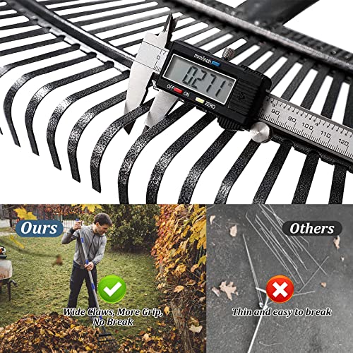 Garden Rake -Small Leaves Rakes for Gardening - 11 Metal Tines 8.5" Wide - 78" Long Handle Leaf Rakes for Lawns Heavy Duty for Yard Lawn Shrub Garden Beds - color: silver, size: 11tine