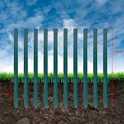 (4 Sizes: 4-5-6-7 Feet) LADECH 4 Feet Sturdy Duty Metal Fence Post with 20 Zip Ties – Garden U Posts for Fencing (4 Feet - Heavy - Set 10) - style: 4 Feet - Heavy - Set 10