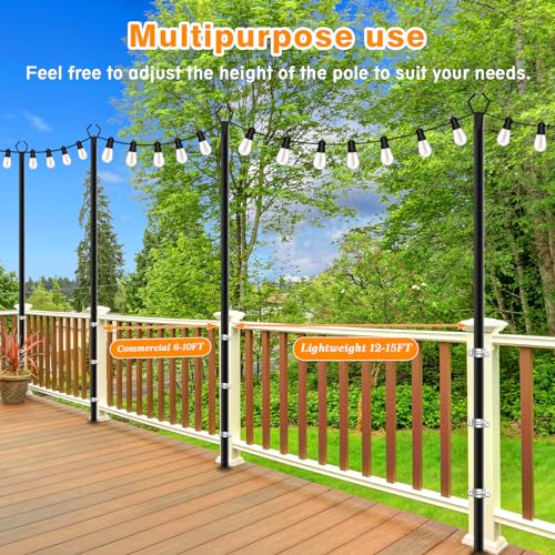 LETIANPAI 4 Pack String Light Poles,10 Ft Light Poles for Outside String Lights,Outdoor Lights Pole with Fork,Metal Poles Stand for Patio Deck Backyard - size: 4 Pack 10FT