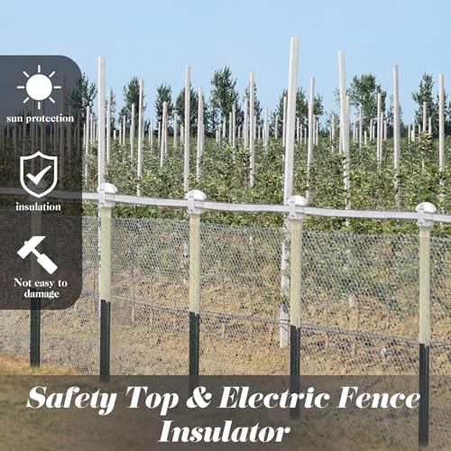 DoubleFill 24 Pcs Electric Fence Insulators and T Post Safety Cap, T Post Safety Topper Black Plastic Insulators for Wood Posts Wire Holding Fencing Garden Farm Highway Sport Fences Supplies (White) - color: White